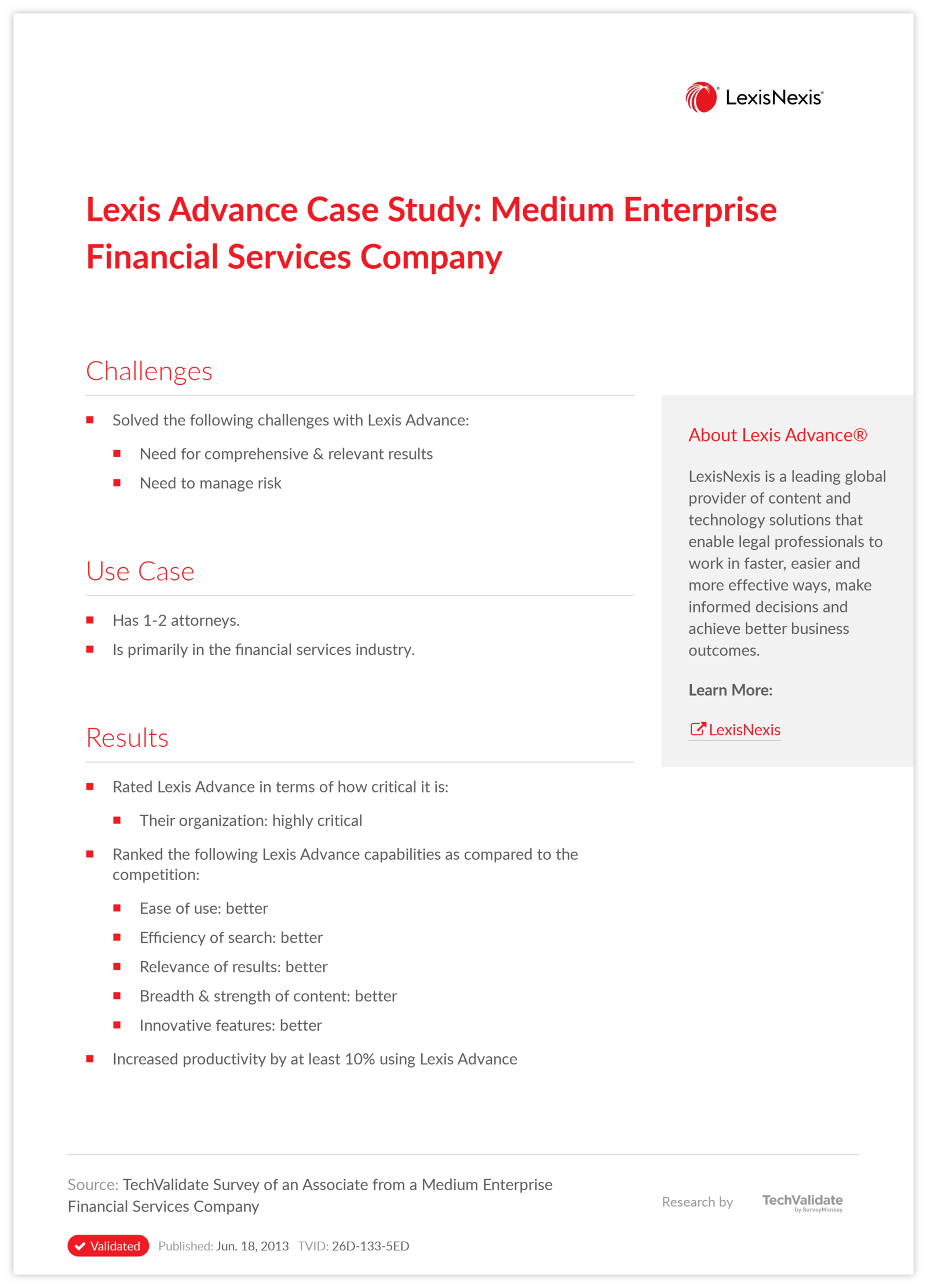 Lexis Advance Case Study: Medium Enterprise Financial Services Company