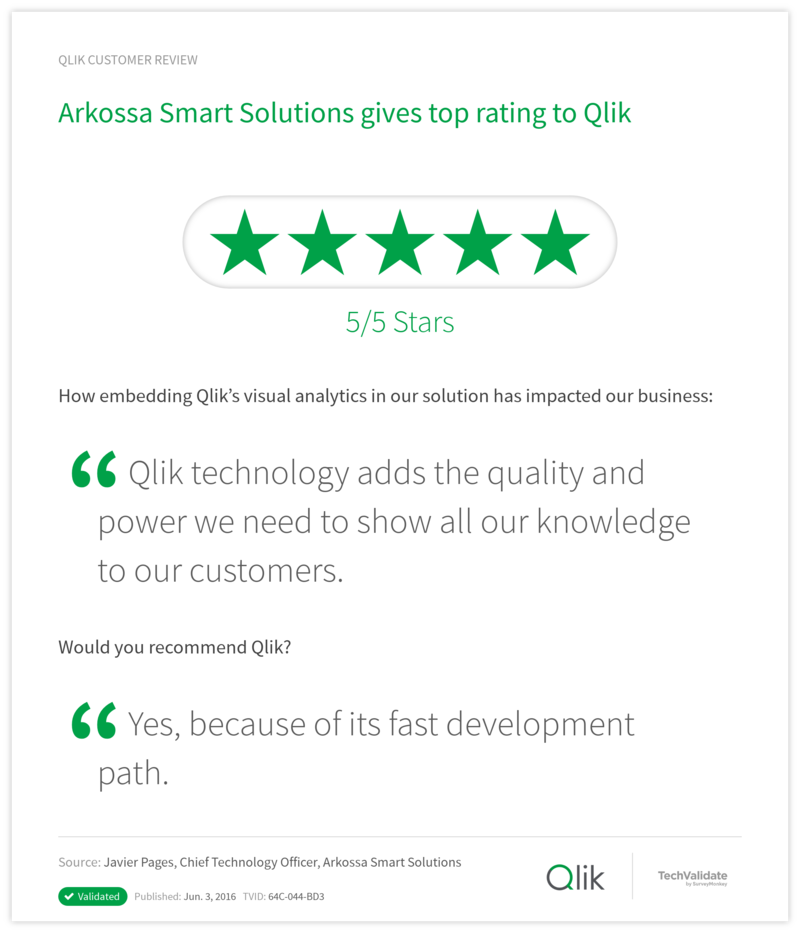 Arkossa Smart Solutions gives top rating to Qlik