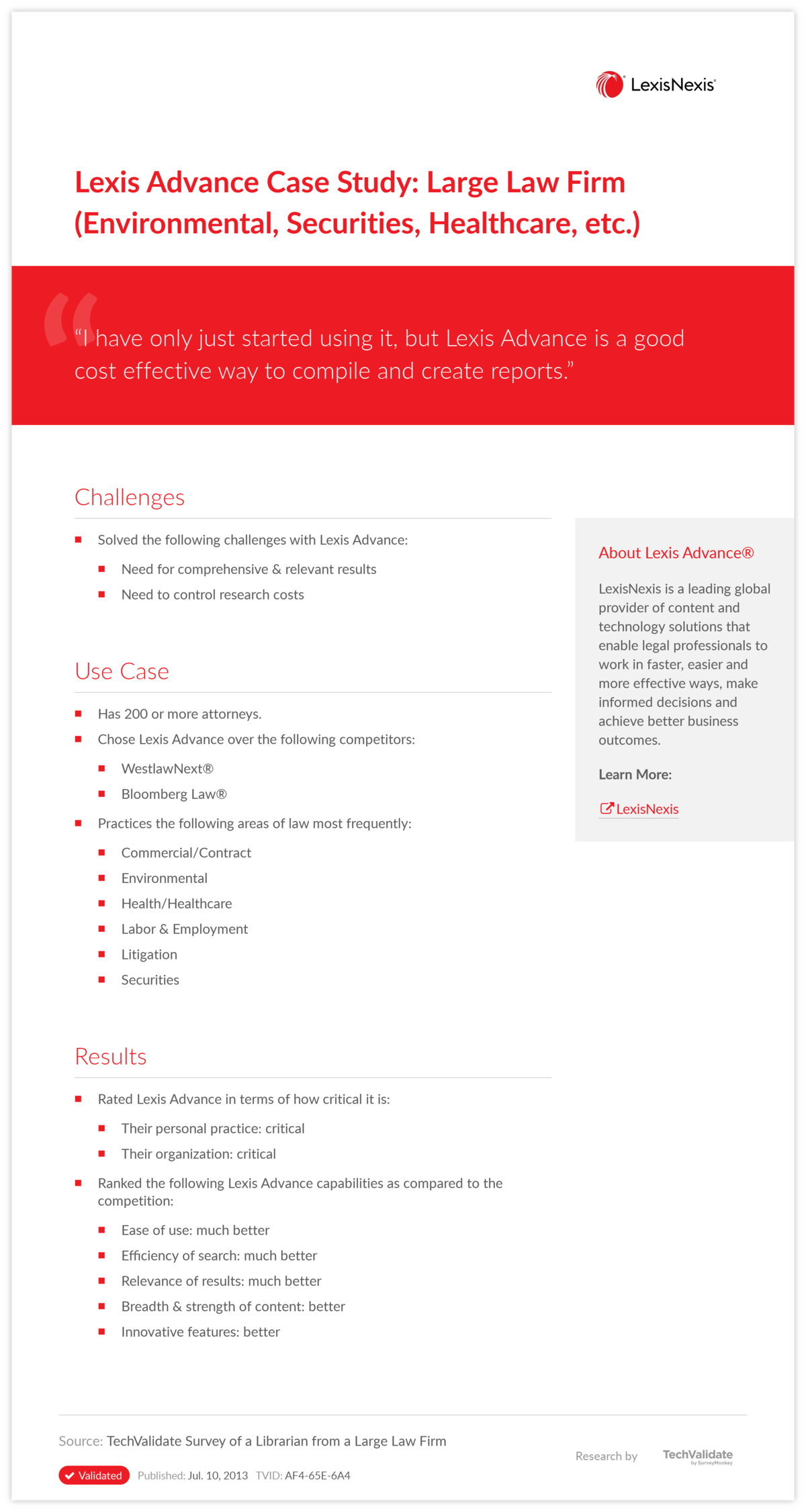 Lexis Advance Case Study: Large Law Firm (Environmental, Securities, Healthcare, etc.)