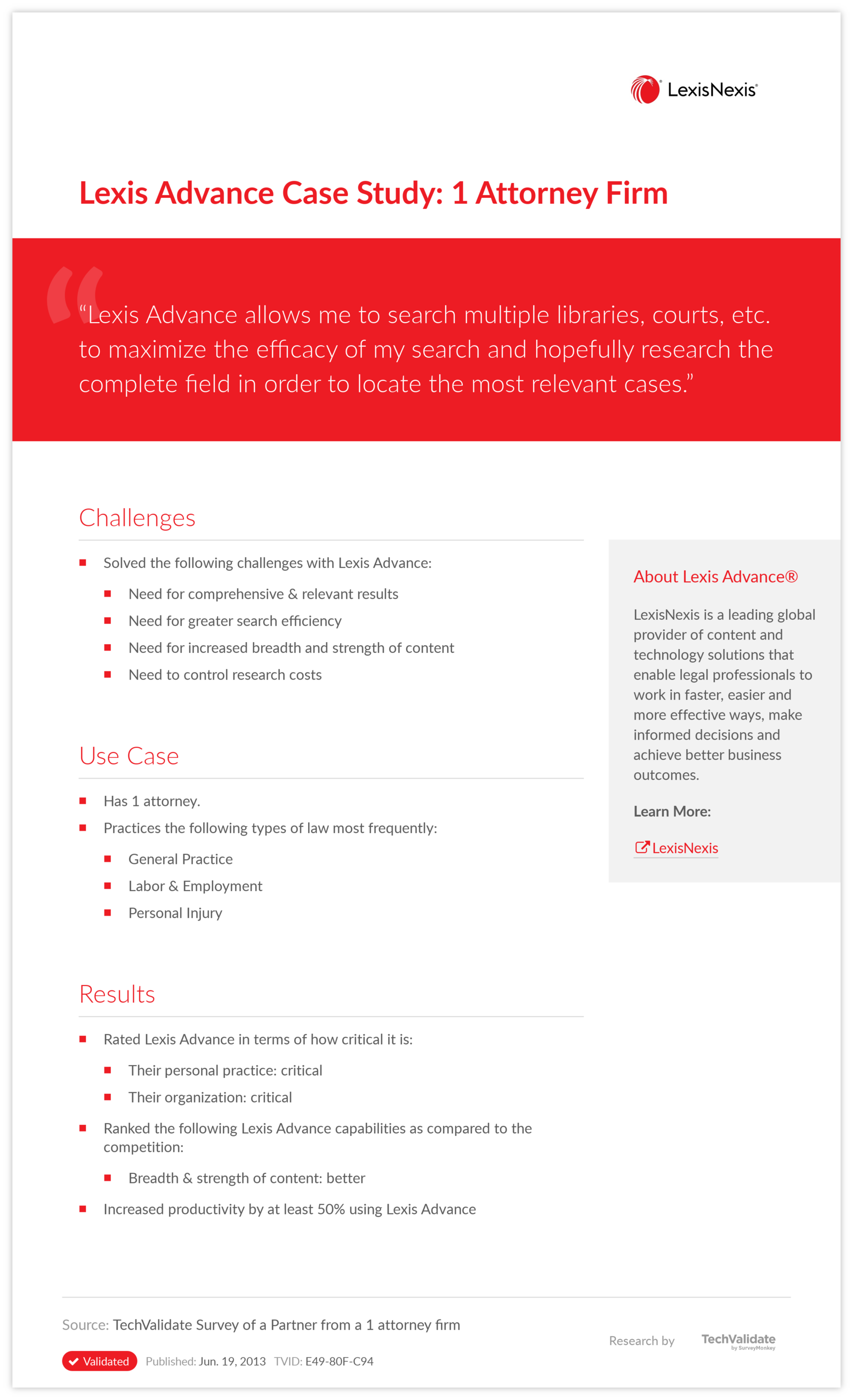 Lexis Advance Case Study: 1 Attorney Firm