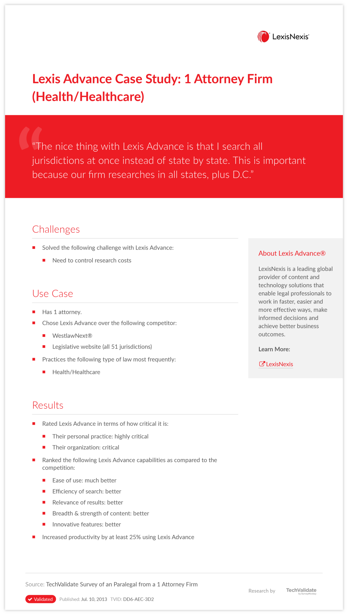 Lexis Advance Case Study: 1 Attorney Firm (Health/Healthcare)