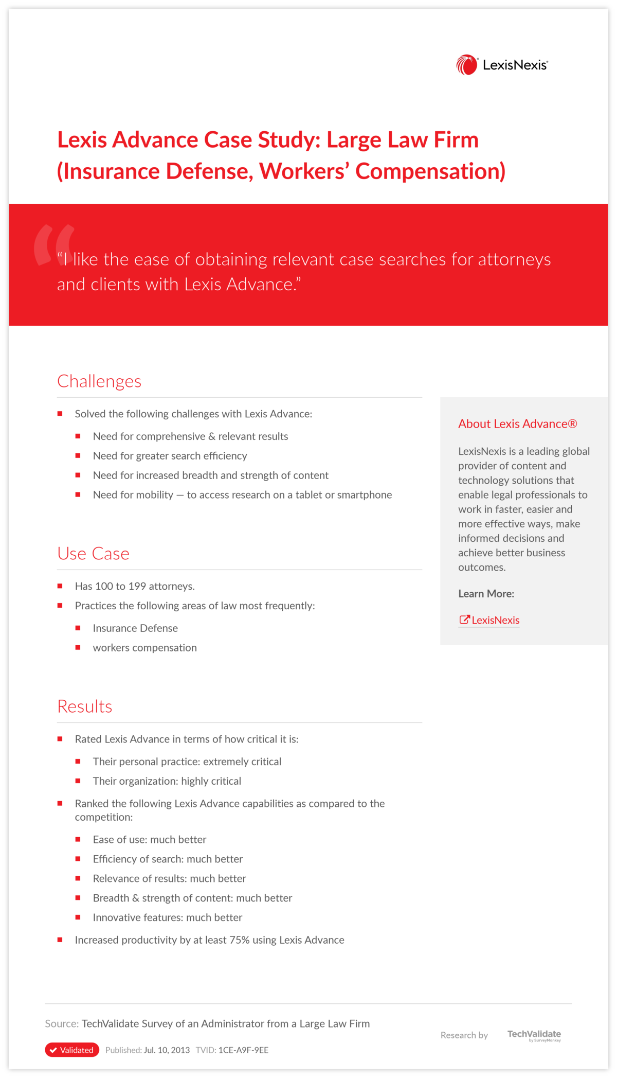 Lexis Advance Case Study: Large Law Firm (Insurance Defense, Workers' Compensation)