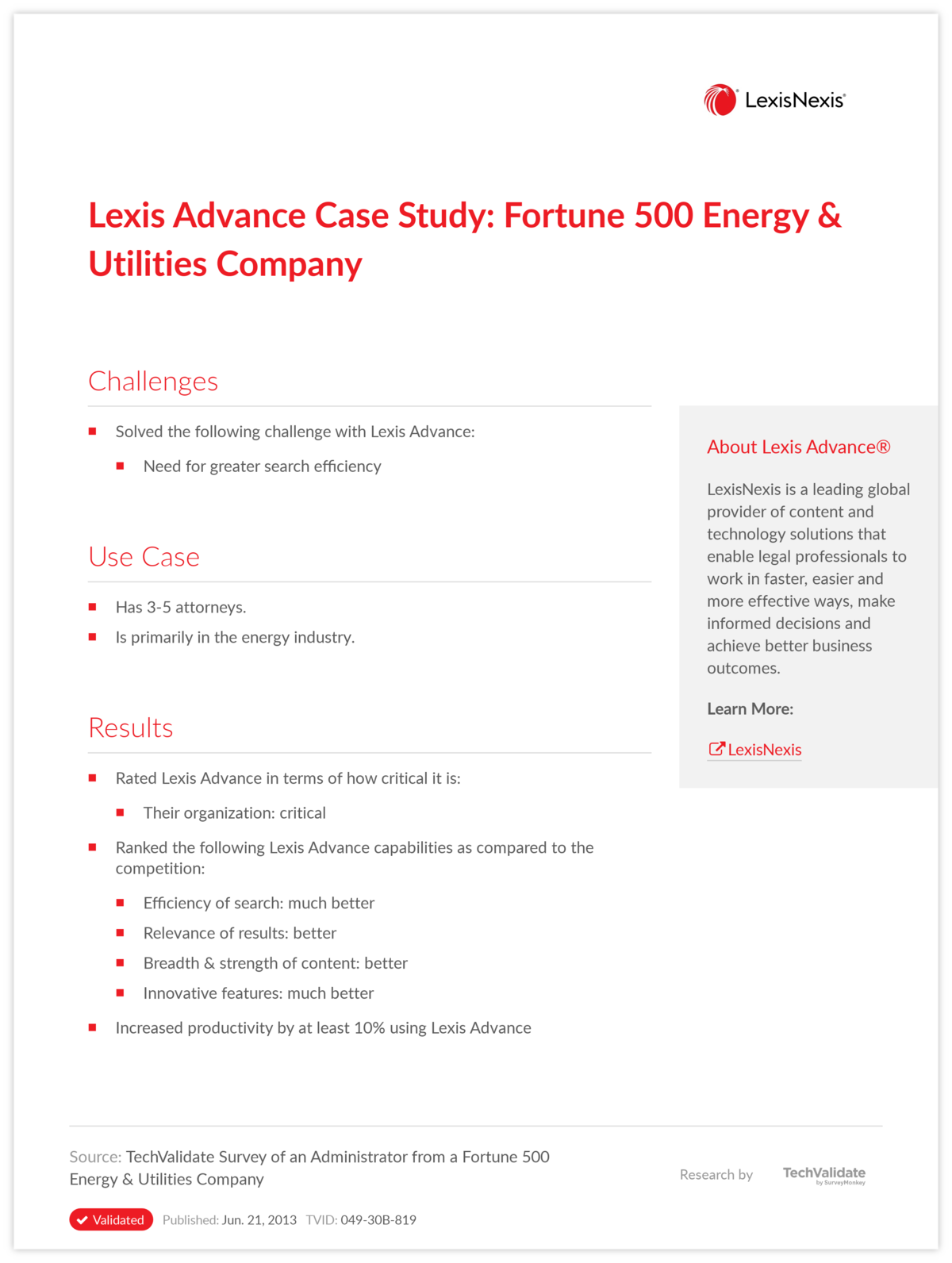 Lexis Advance Case Study: Fortune 500 Energy & Utilities Company
