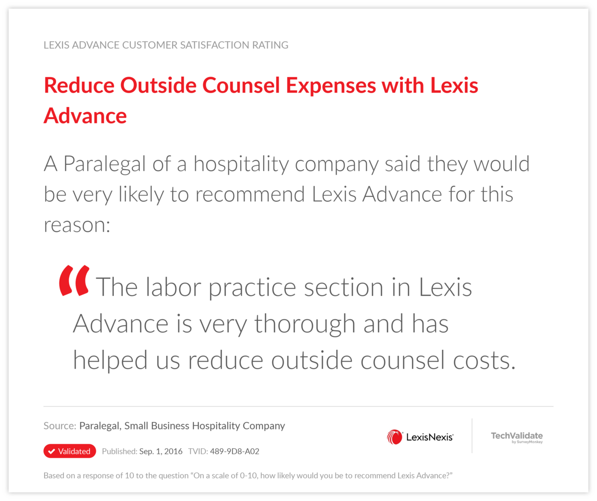 Reduce Outside Counsel Expenses with Lexis Advance