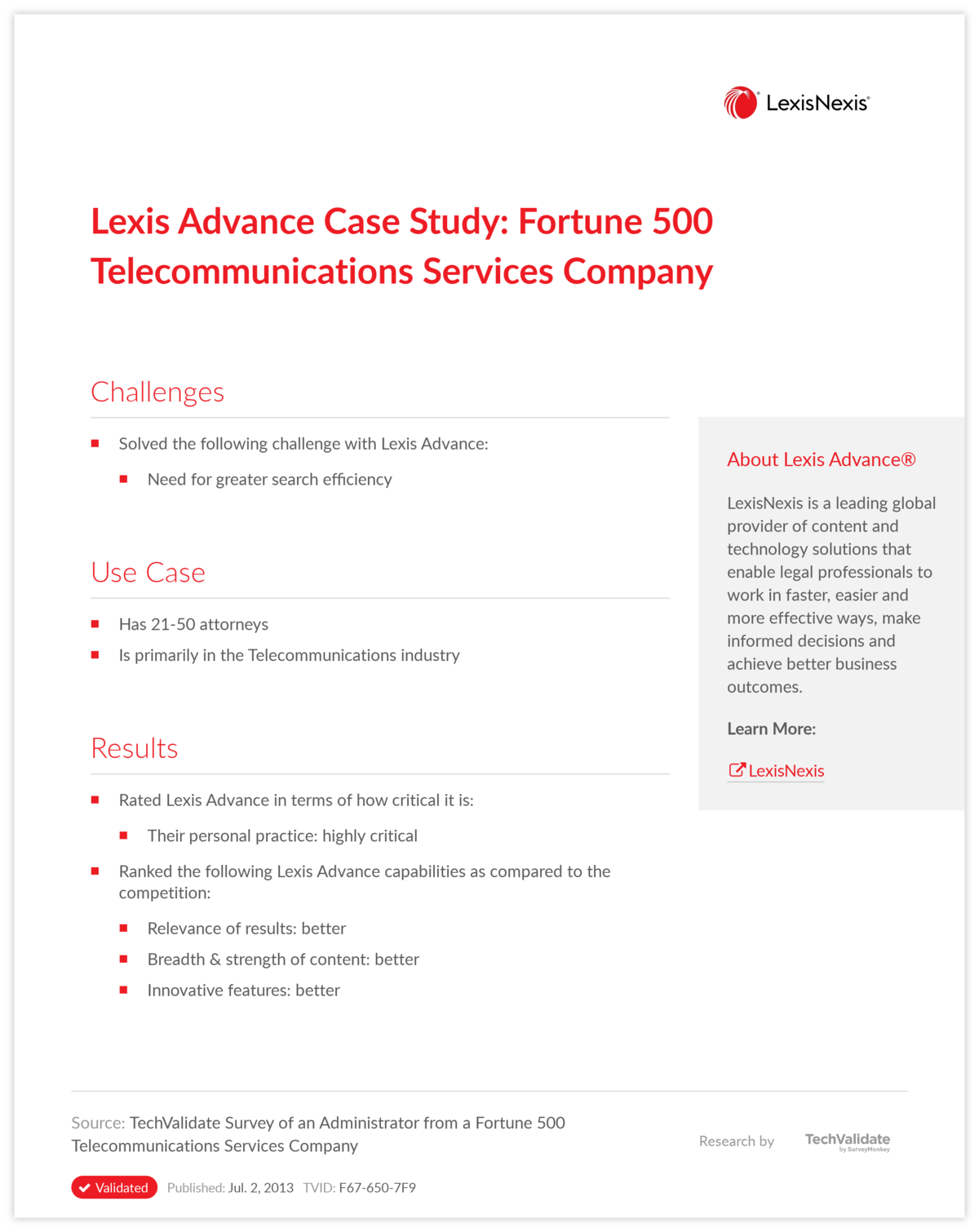 Lexis Advance Case Study: Fortune 500 Telecommunications Services Company