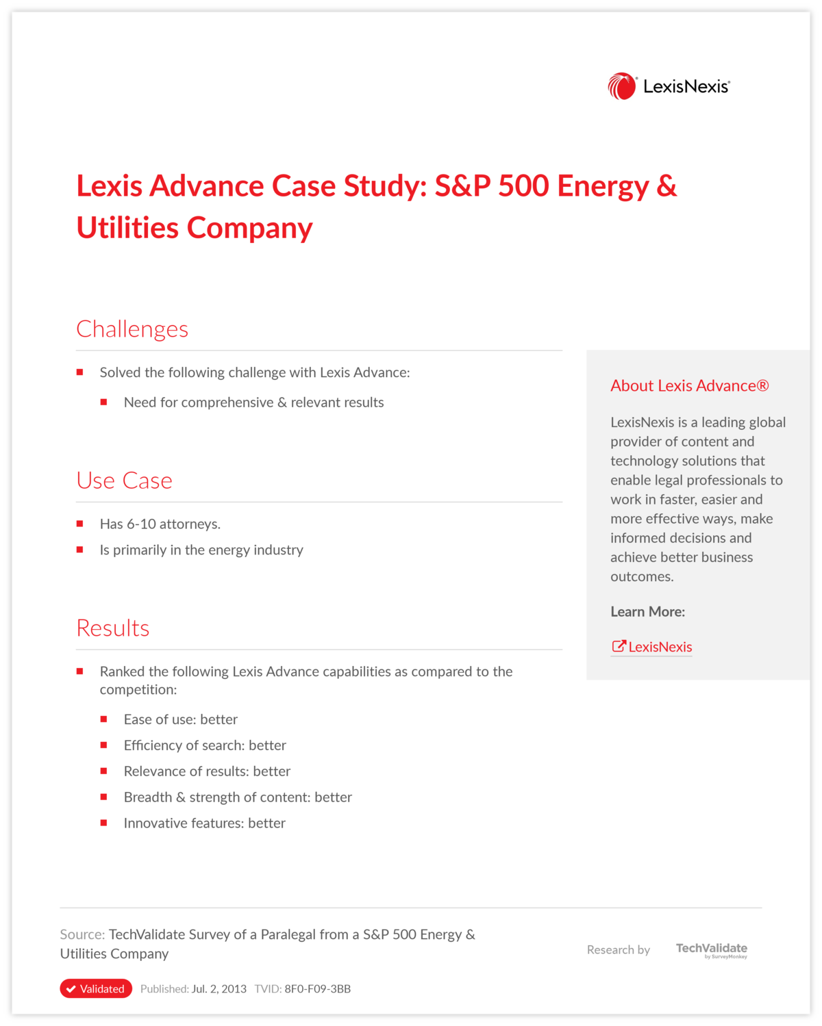 Lexis Advance Case Study: S&P 500 Energy & Utilities Company