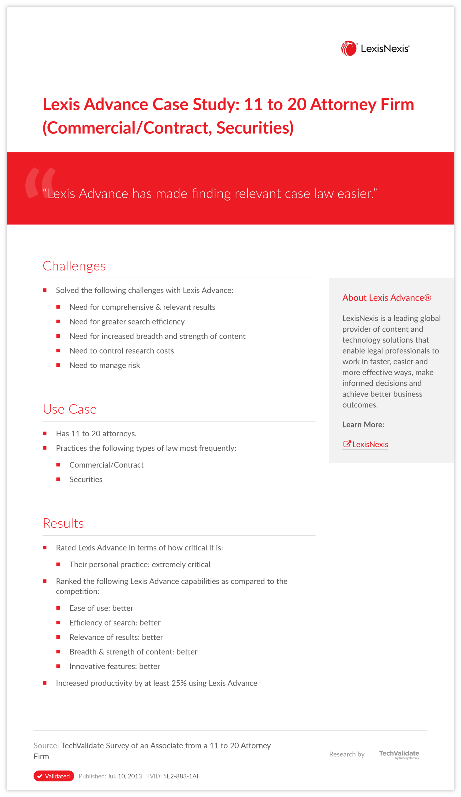 Lexis Advance Case Study: 11 to 20 Attorney Firm (Commercial/Contract, Securities)