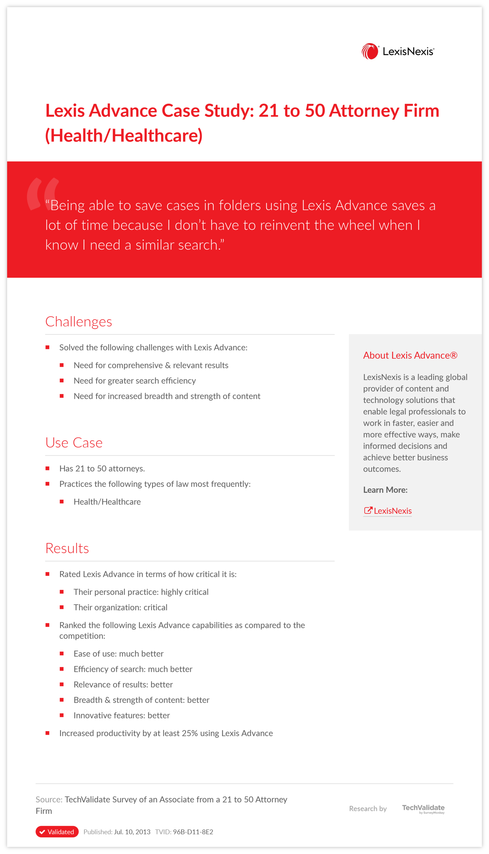 Lexis Advance Case Study: 21 to 50 Attorney Firm (Health/Healthcare)