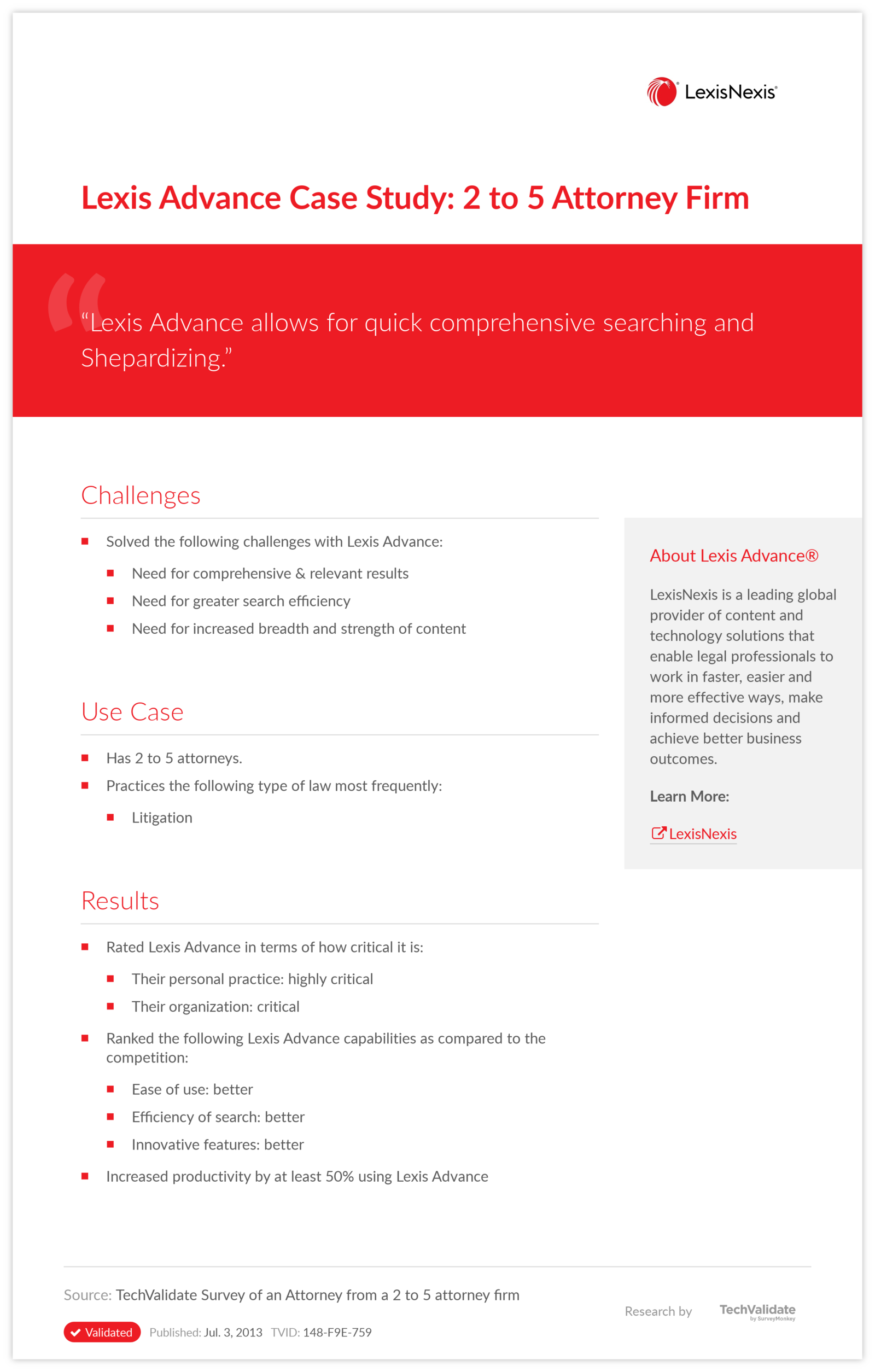 Lexis Advance Case Study: 2 to 5 Attorney Firm