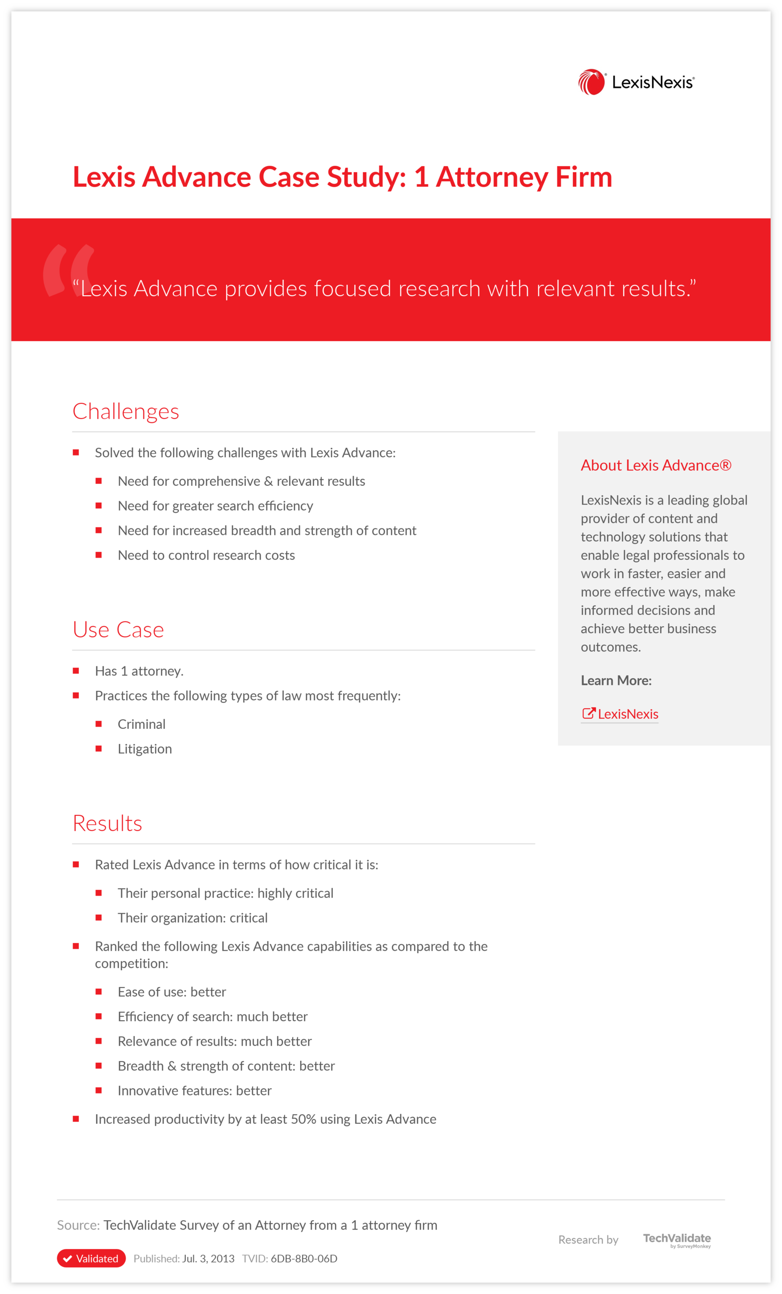 Lexis Advance Case Study: 1 Attorney Firm