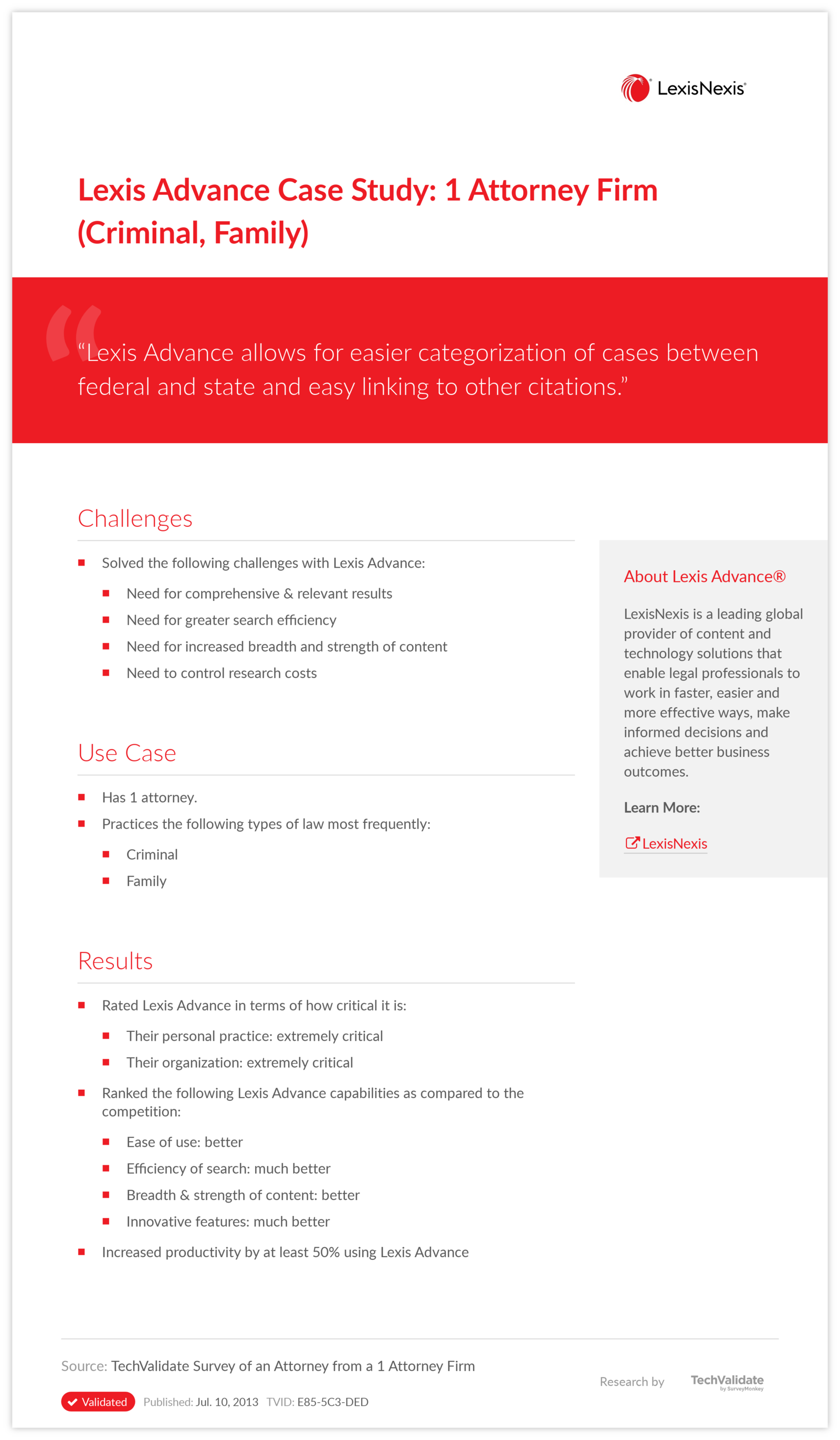 Lexis Advance Case Study: 1 Attorney Firm (Criminal, Family)