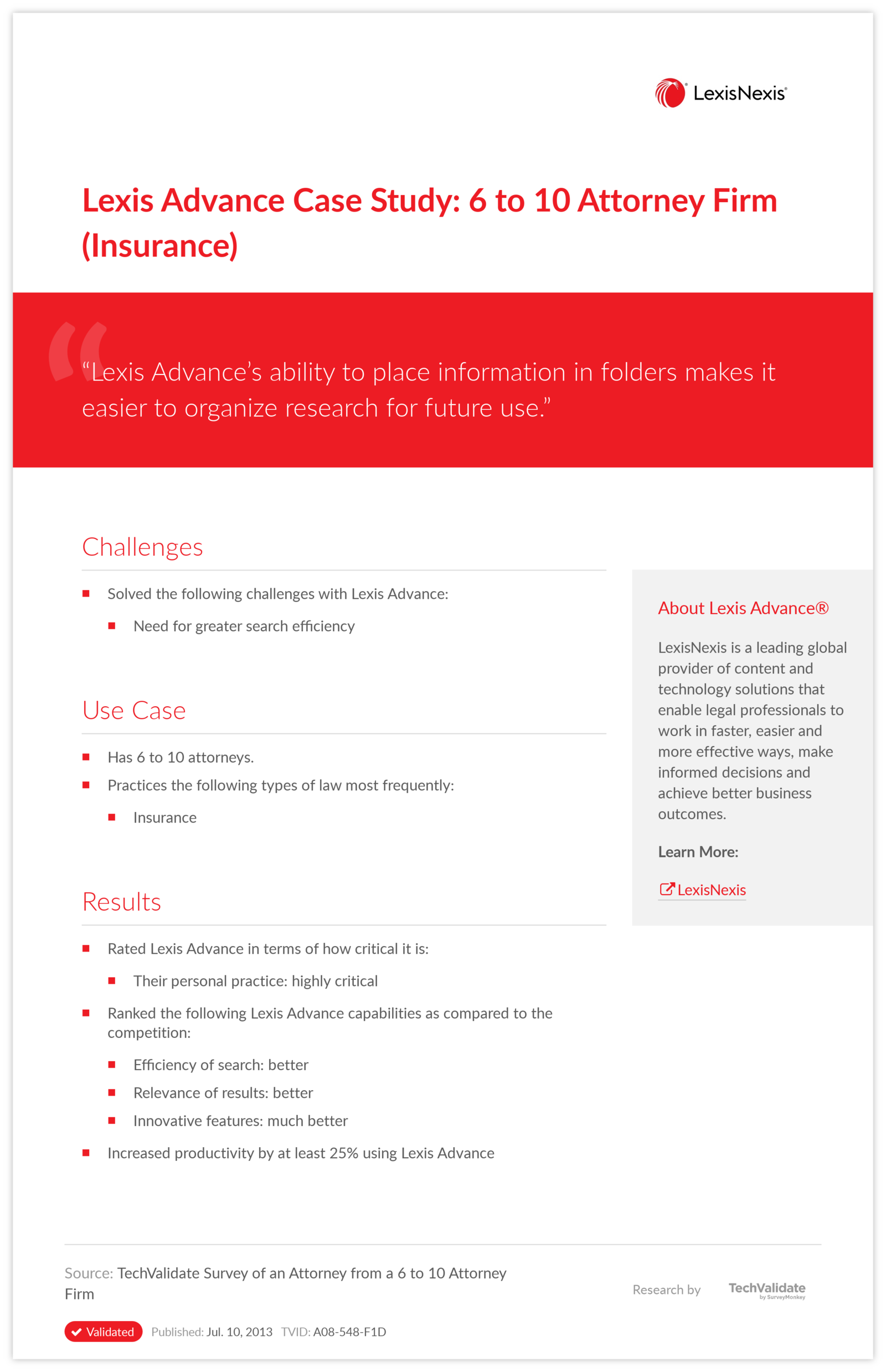 Lexis Advance Case Study: 6 to 10 Attorney Firm (Insurance)