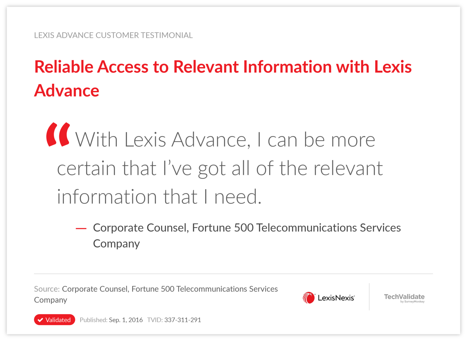 Reliable Access to Relevant Information with Lexis Advance