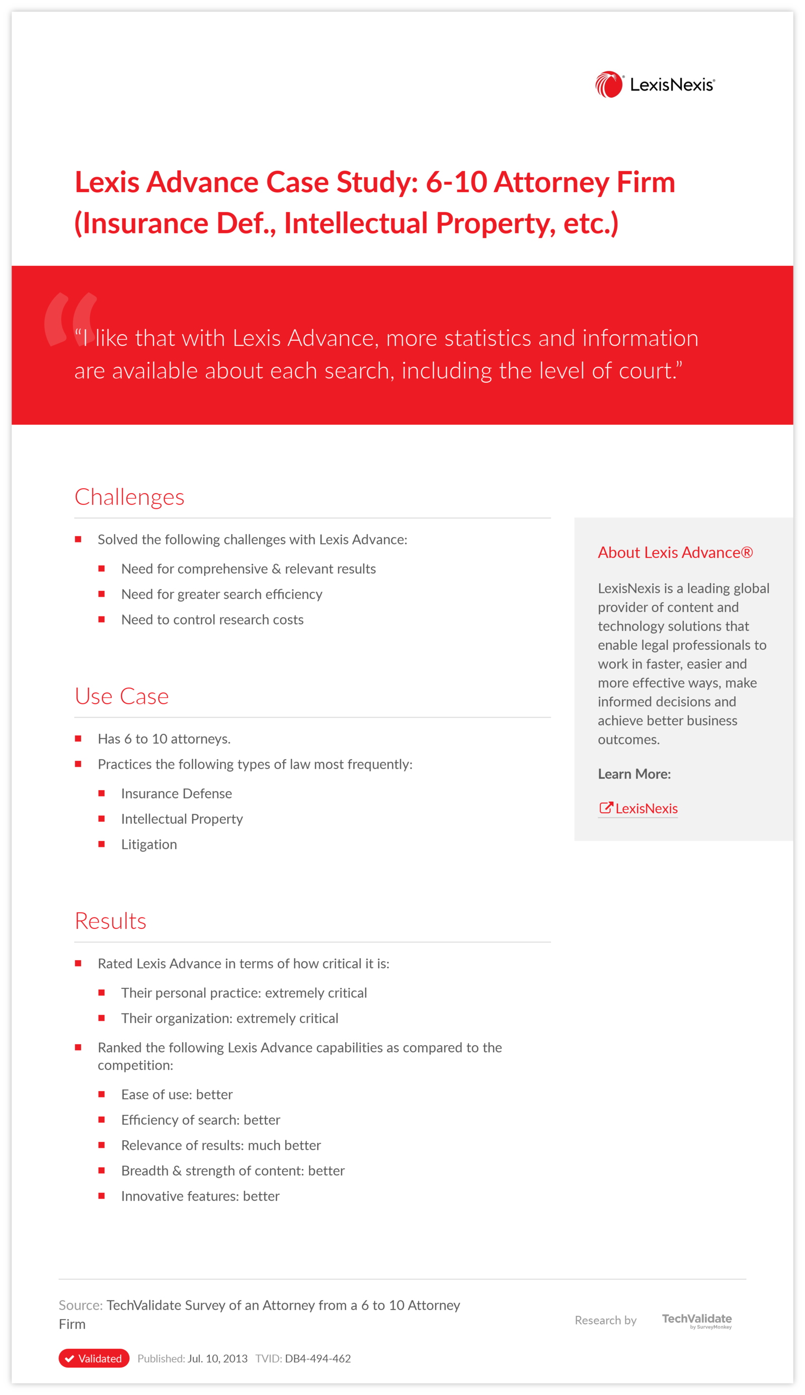 Lexis Advance Case Study: 6-10 Attorney Firm (Insurance Def., Intellectual Property, etc.)