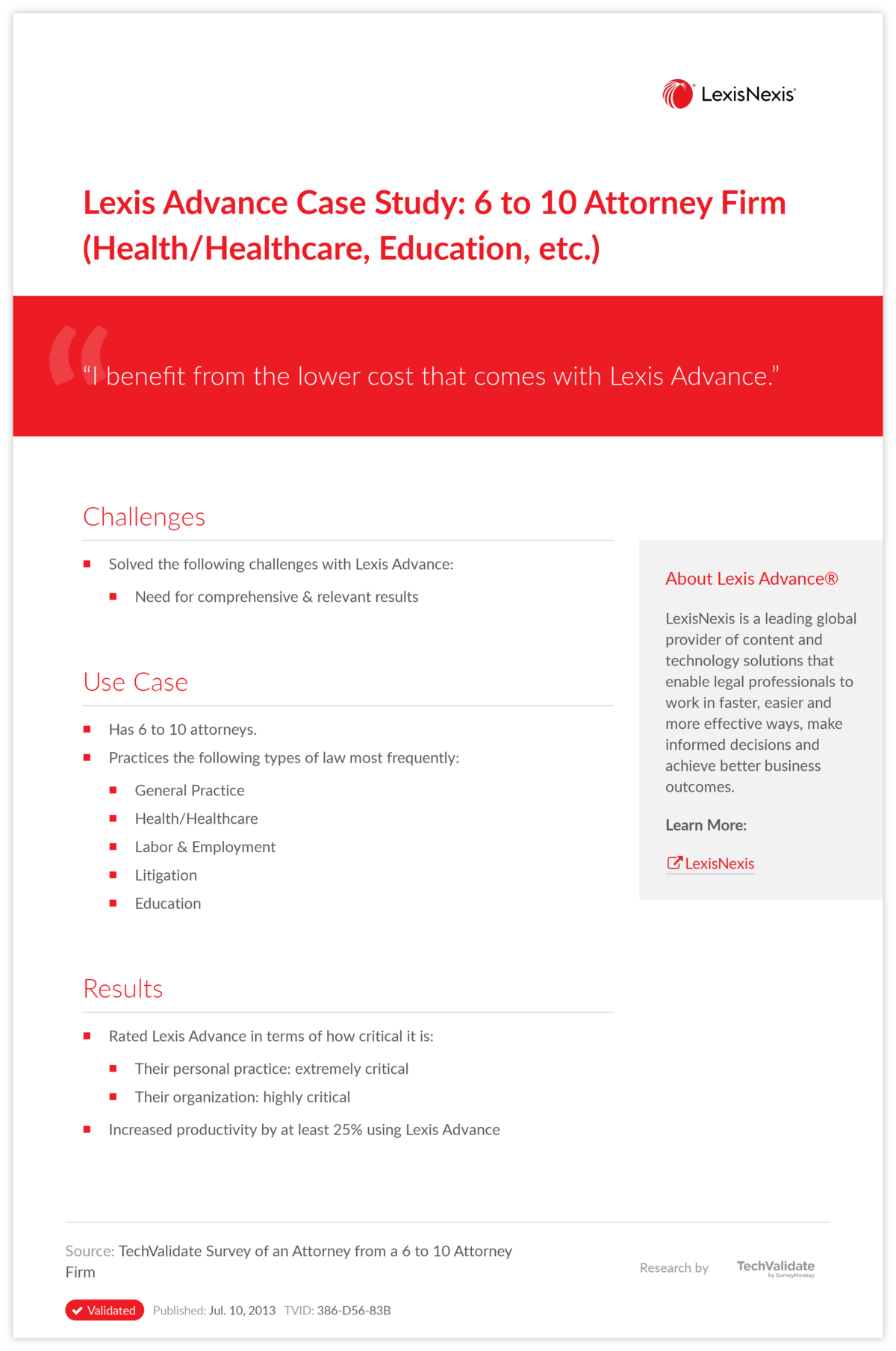 Lexis Advance Case Study: 6 to 10 Attorney Firm (Health/Healthcare, Education, etc.)