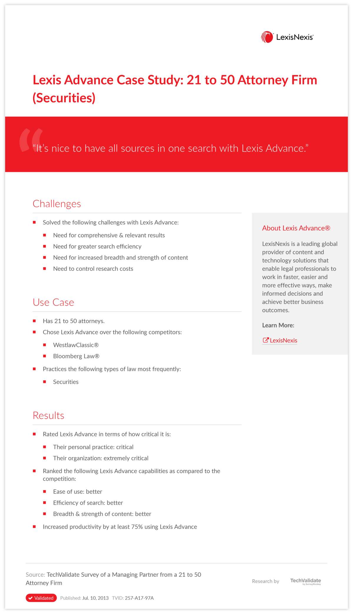 Lexis Advance Case Study: 21 to 50 Attorney Firm (Securities)