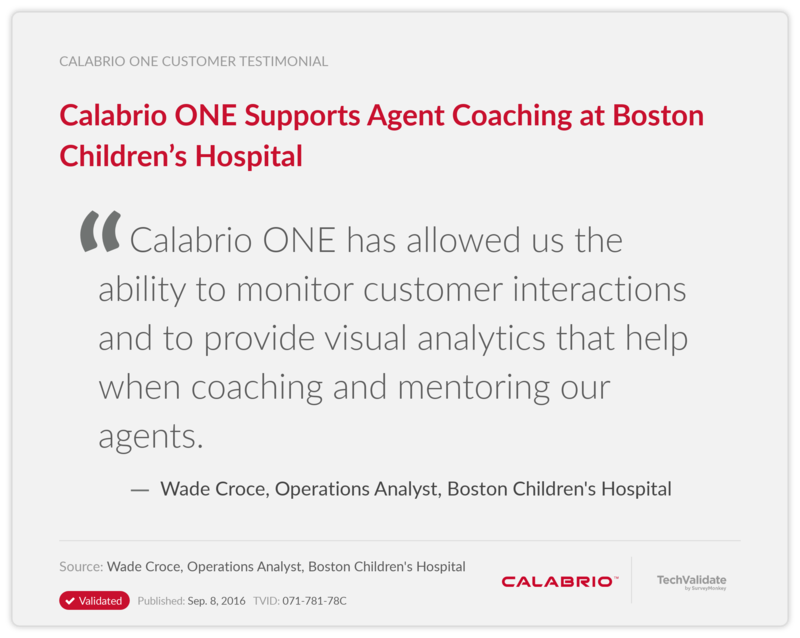 Calabrio ONE Supports Agent Coaching at Boston Children's Hospital