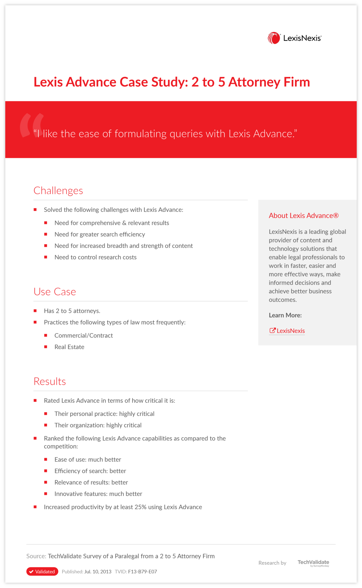 Lexis Advance Case Study: 2 to 5 Attorney Firm