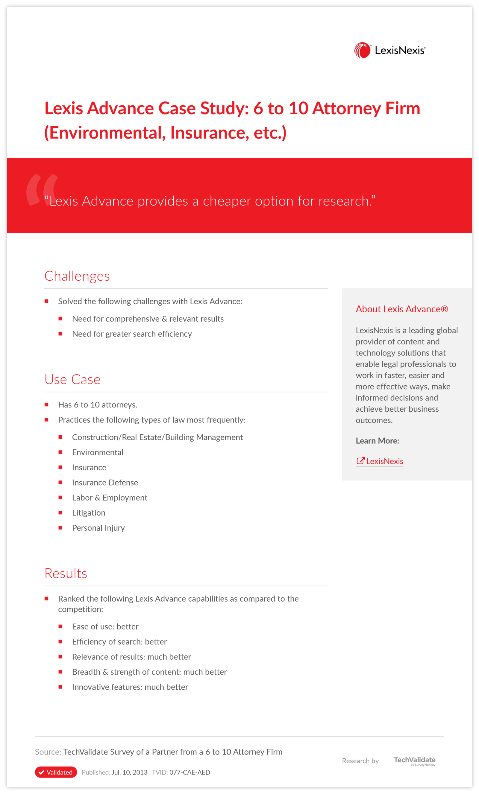 Lexis Advance Case Study: 6 to 10 Attorney Firm (Environmental, Insurance, etc.)