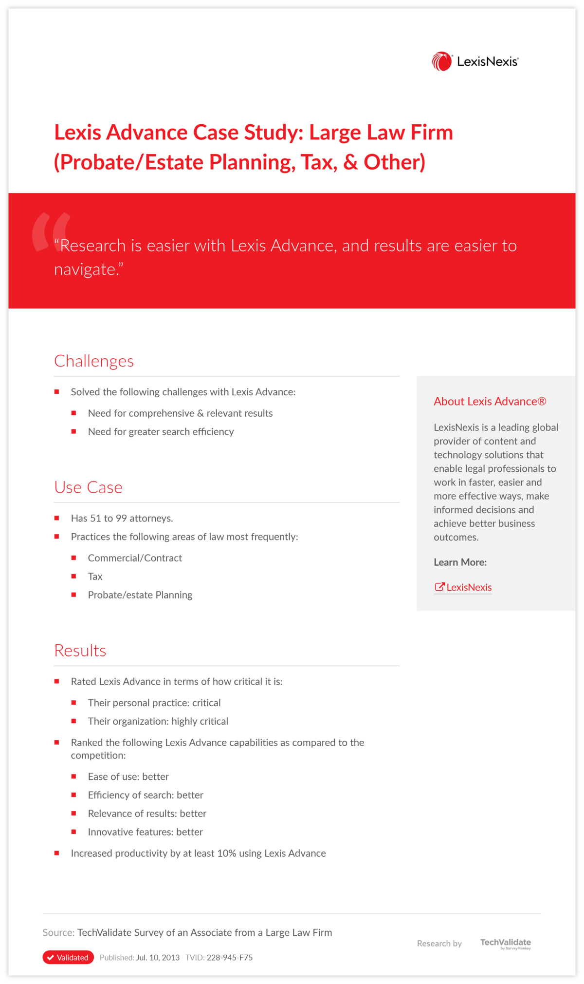 Lexis Advance Case Study: Large Law Firm (Probate/Estate Planning, Tax, & Other)