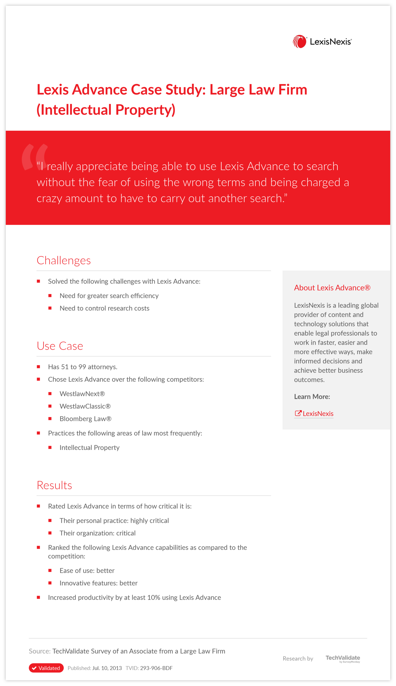 Lexis Advance Case Study: Large Law Firm (Intellectual Property)