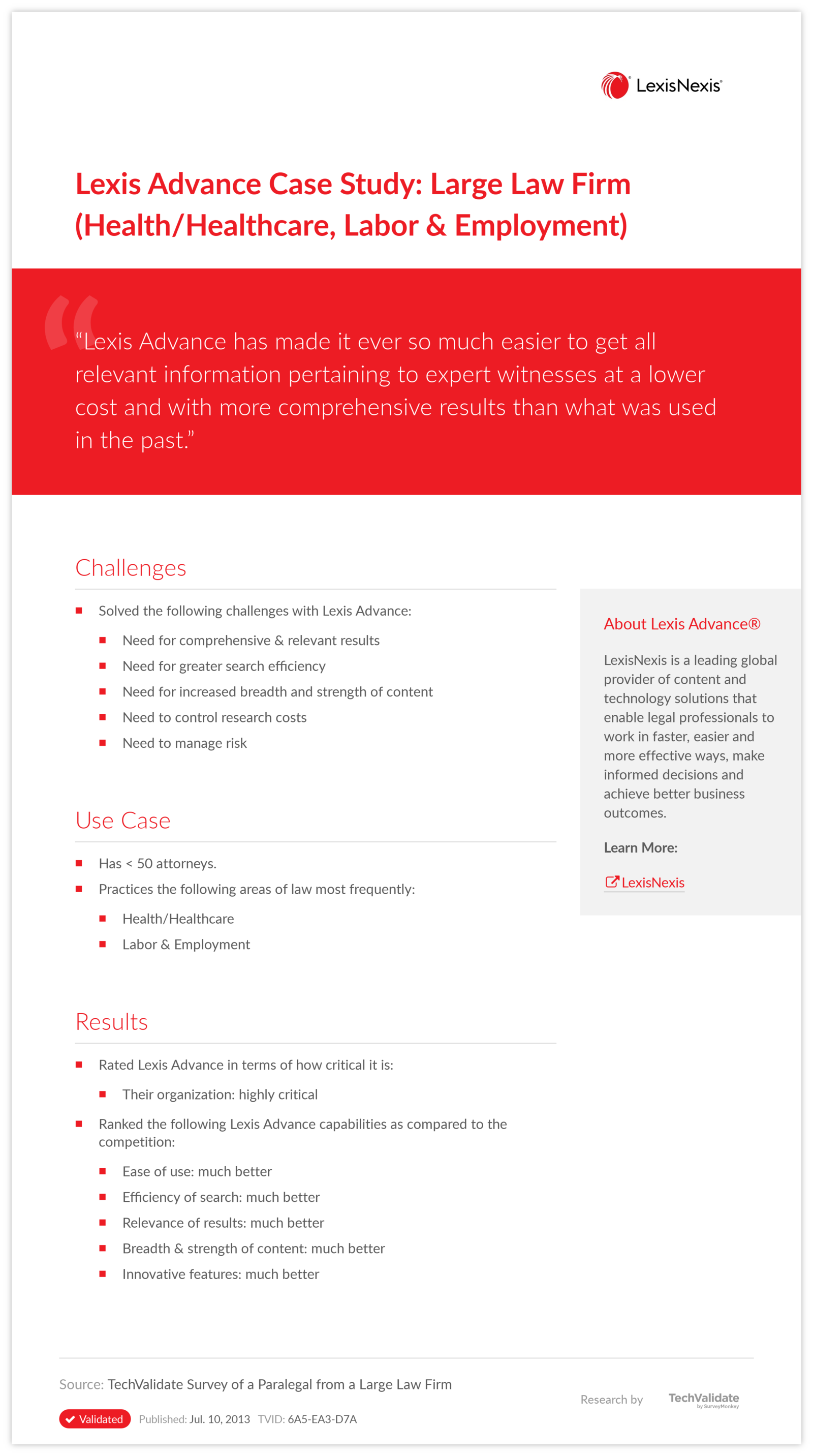 Lexis Advance Case Study: Large Law Firm (Health/Healthcare, Labor & Employment)