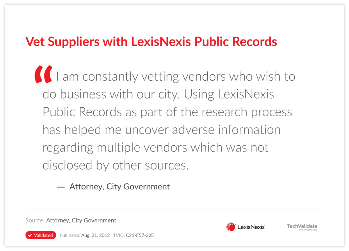 Vet Suppliers with LexisNexis Public Records