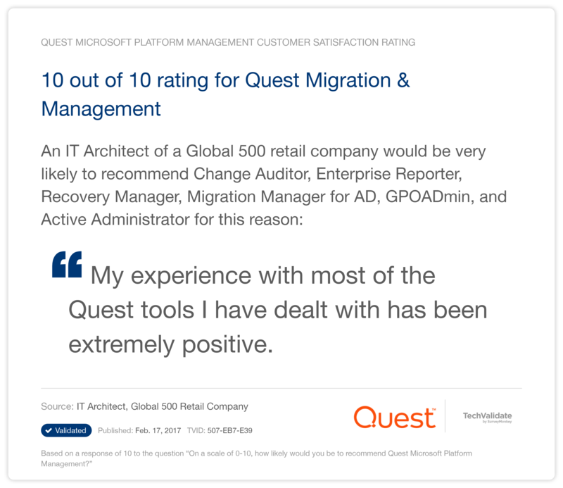 10 out of 10 rating for Quest Migration & Management
