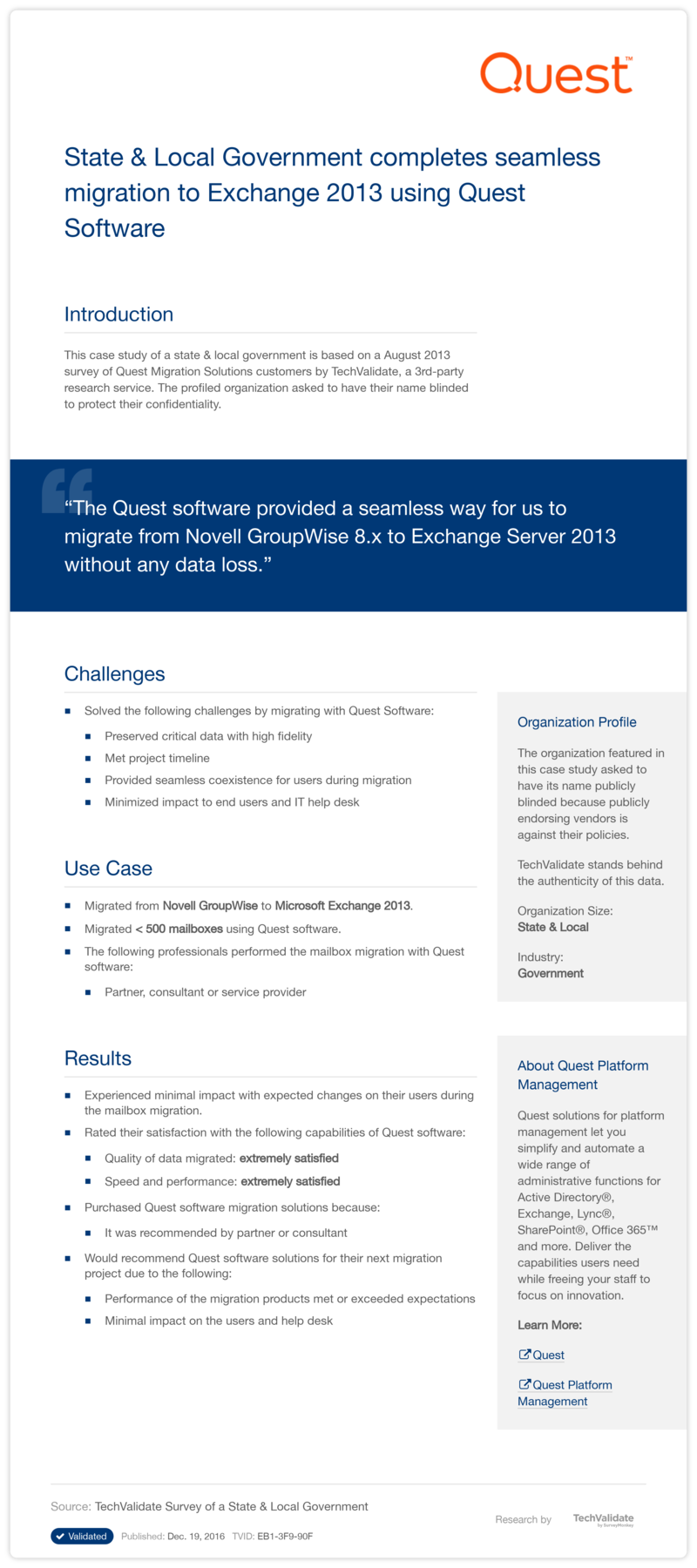 State & Local Government completes seamless migration to Exchange 2013 using Quest Software