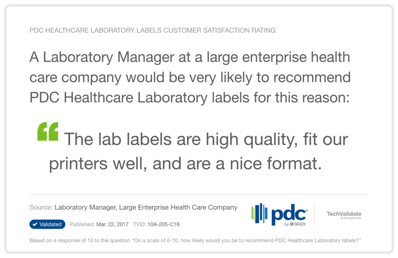 PDC Healthcare Laboratory labels Customer Satisfaction Rating