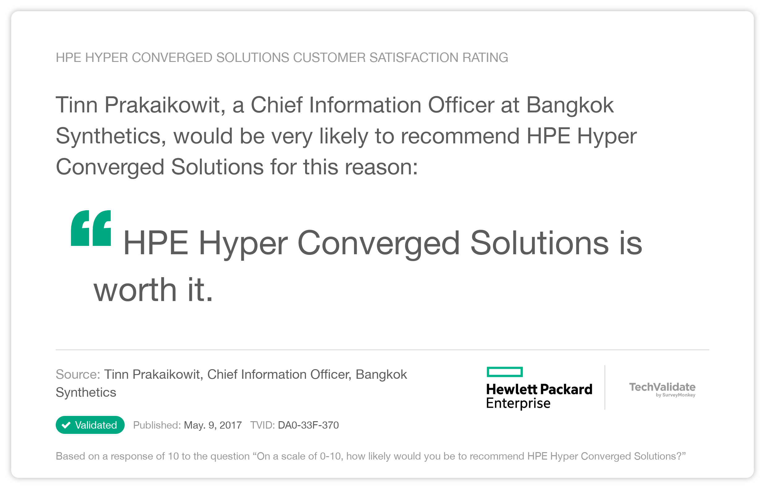 HPE Hyper Converged Solutions Customer Satisfaction Rating
