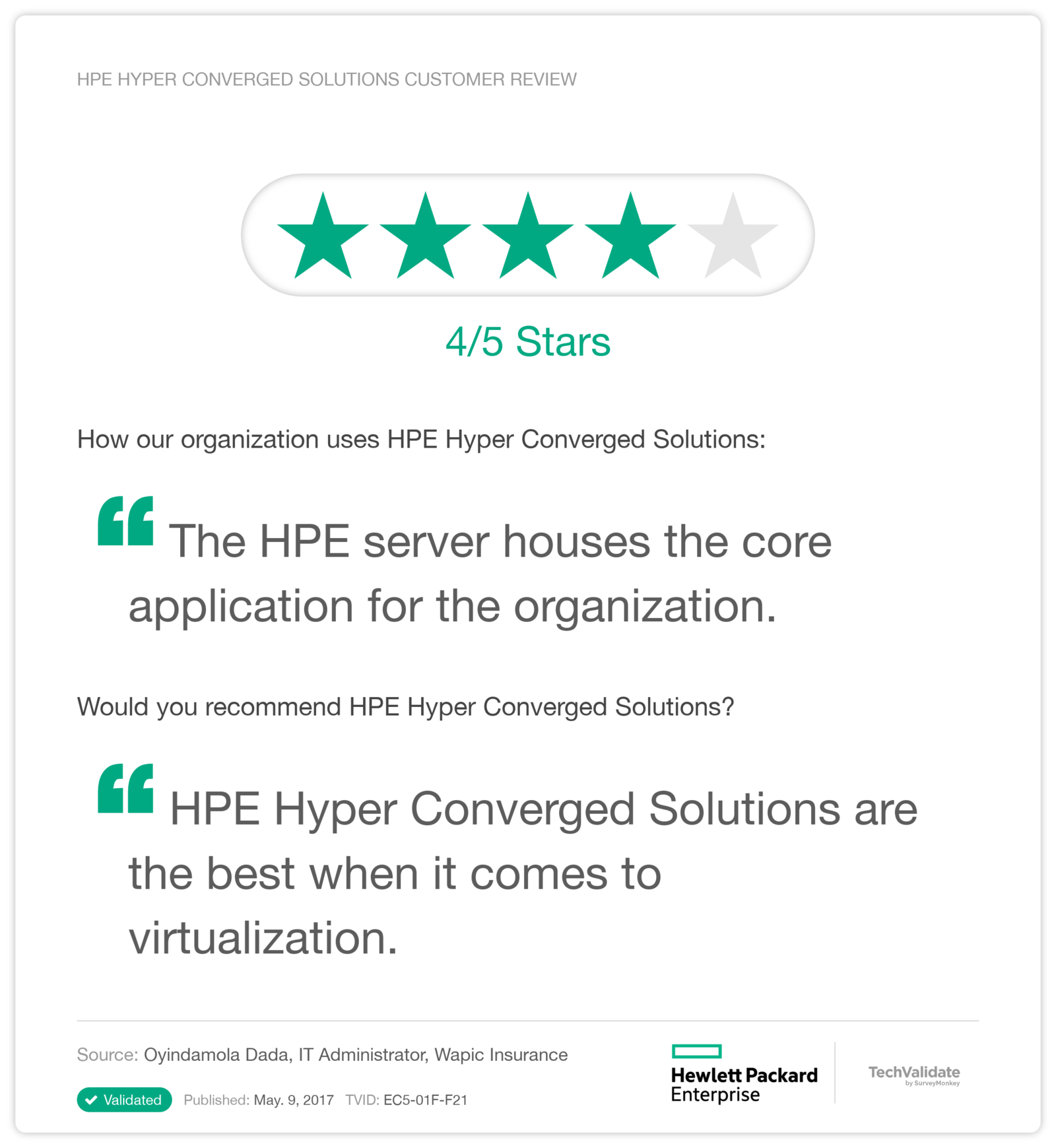HPE Hyper Converged Solutions Customer Review