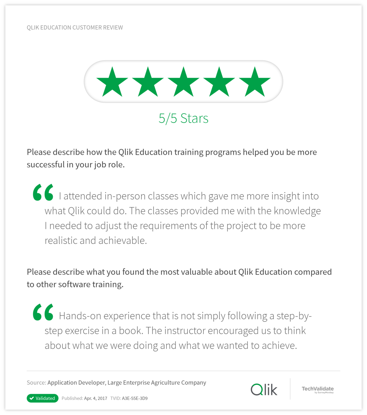 Qlik Education Customer Review
