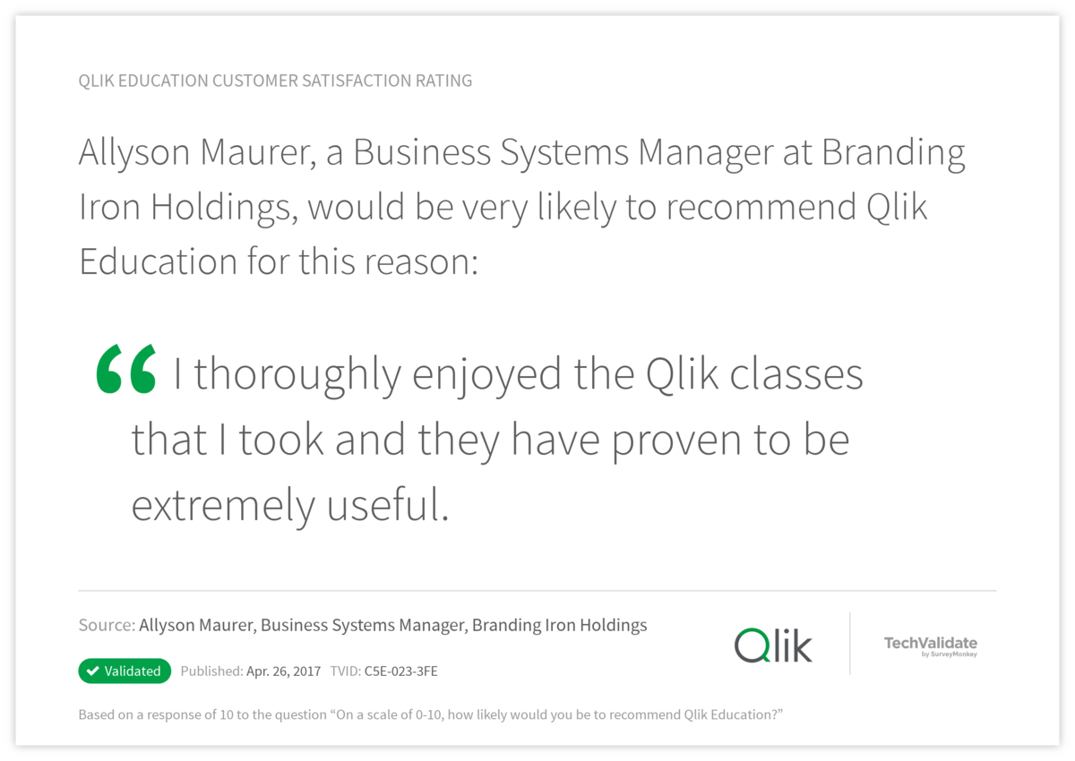 Qlik Education Customer Satisfaction Rating