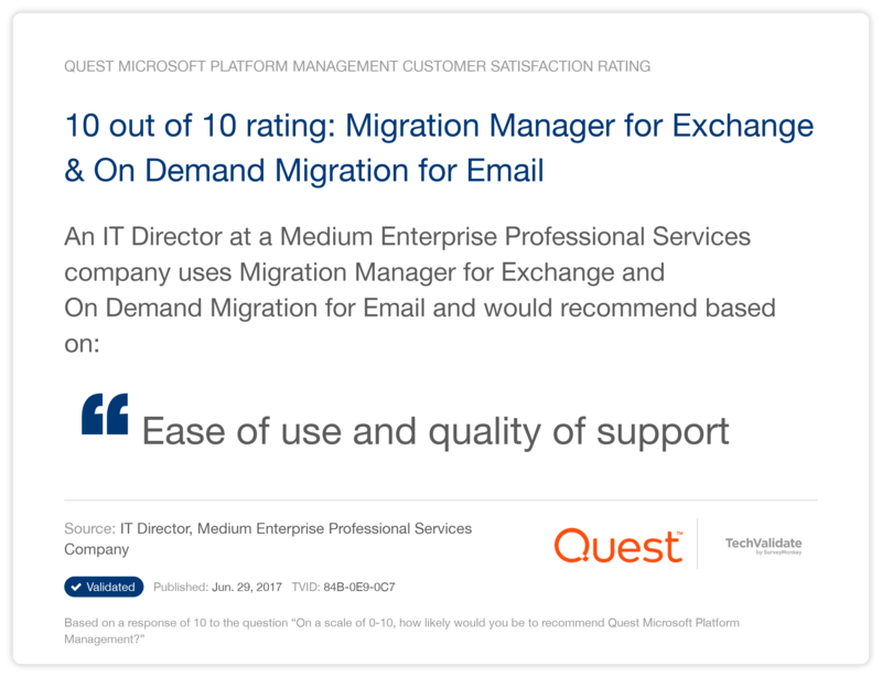 10 out of 10 rating: Migration Manager for Exchange & On Demand Migration for Email
