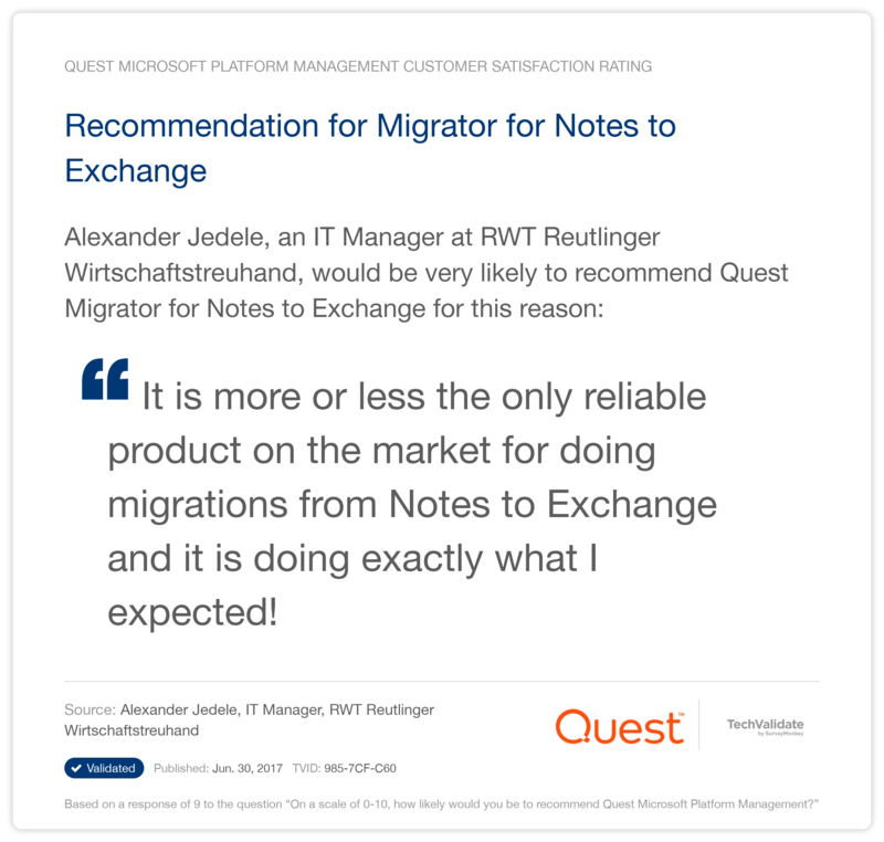Recommendation for Migrator for Notes to Exchange