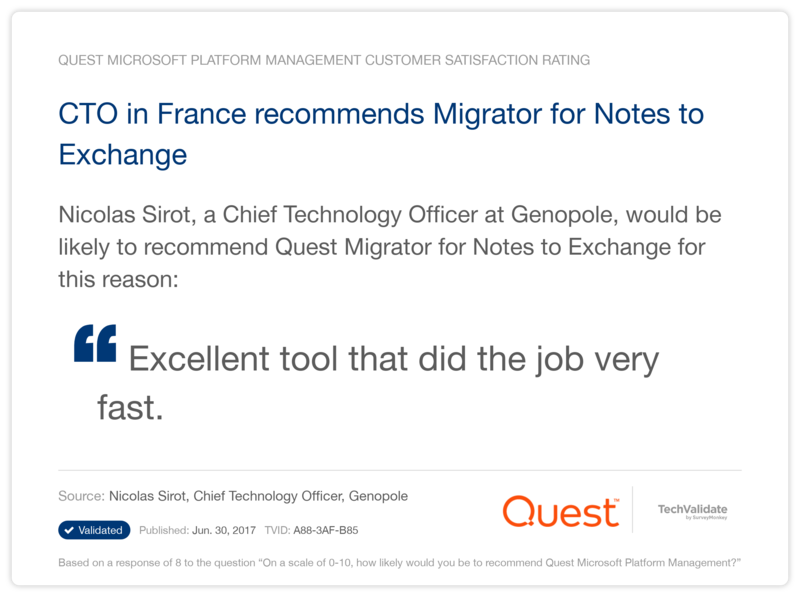 CTO in France recommends Migrator for Notes to Exchange