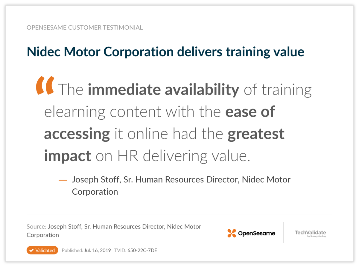 Nidec Motor Corporation delivers training value