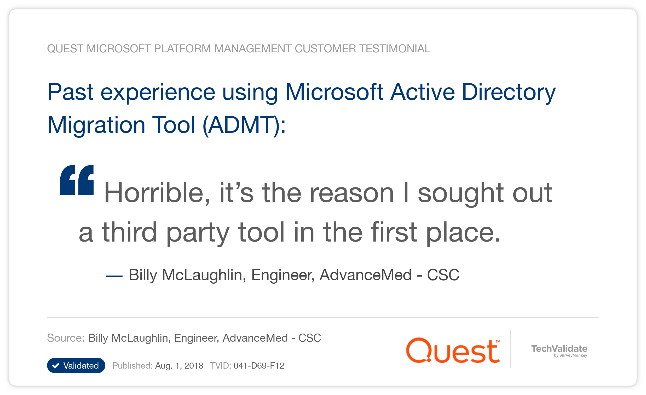Past experience using Microsoft Active Directory Migration Tool (ADMT):