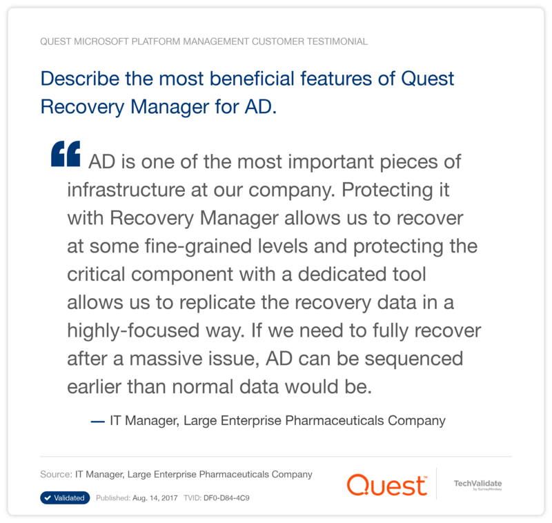 Describe the most beneficial features of Quest Recovery Manager for AD.