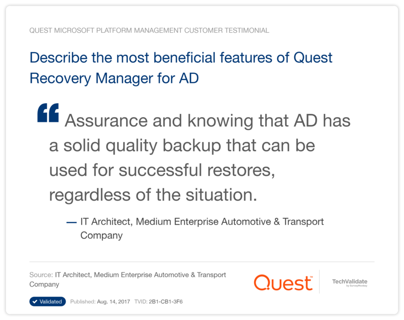 Describe the most beneficial features of Quest Recovery Manager for AD