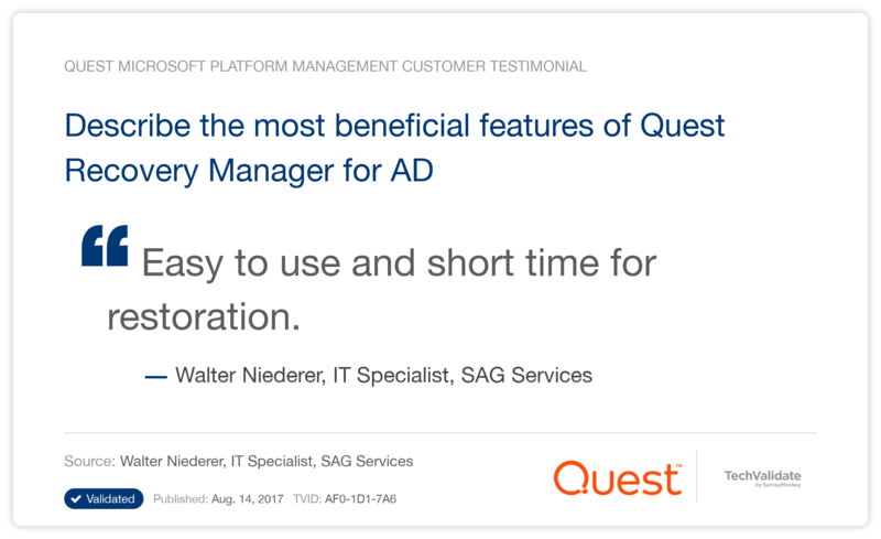 Describe the most beneficial features of Quest Recovery Manager for AD