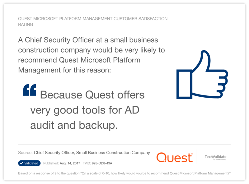 Quest Microsoft Platform Management Customer Satisfaction Rating