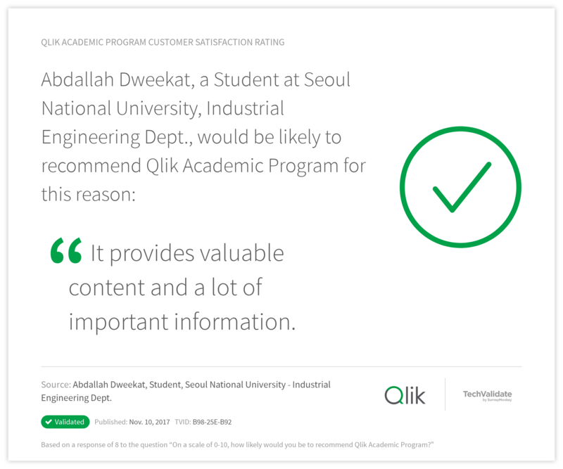 Qlik Academic Program Customer Satisfaction Rating