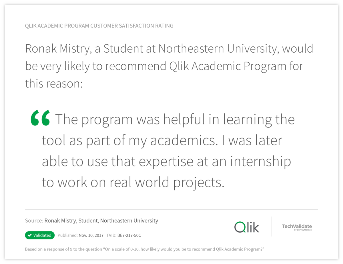 Qlik Academic Program Customer Satisfaction Rating