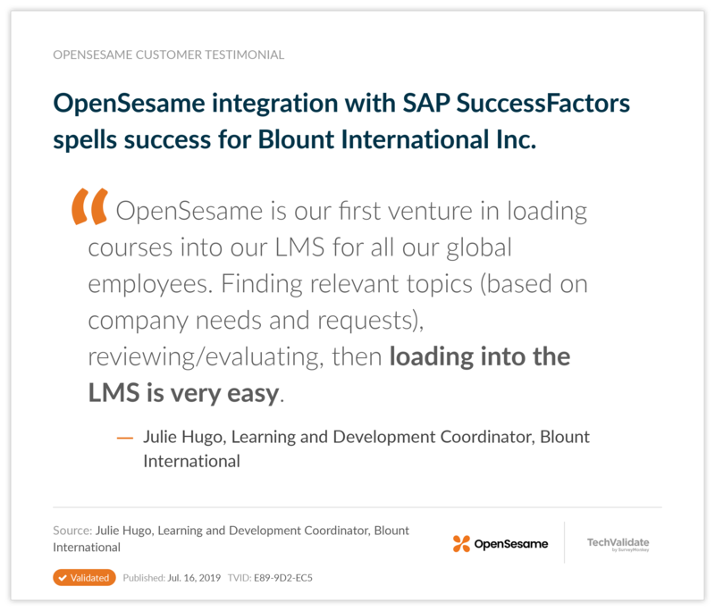 OpenSesame integration with SAP SuccessFactors spells success for Blount International Inc.
