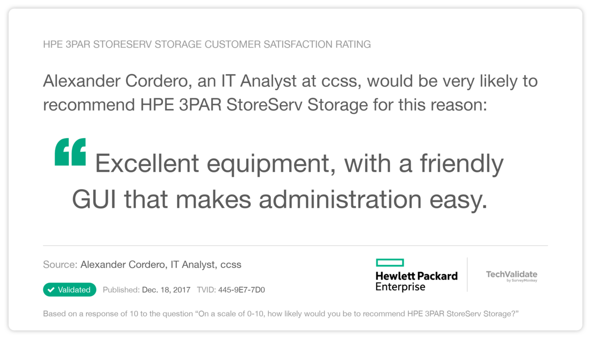 HPE 3PAR StoreServ Storage Customer Satisfaction Rating