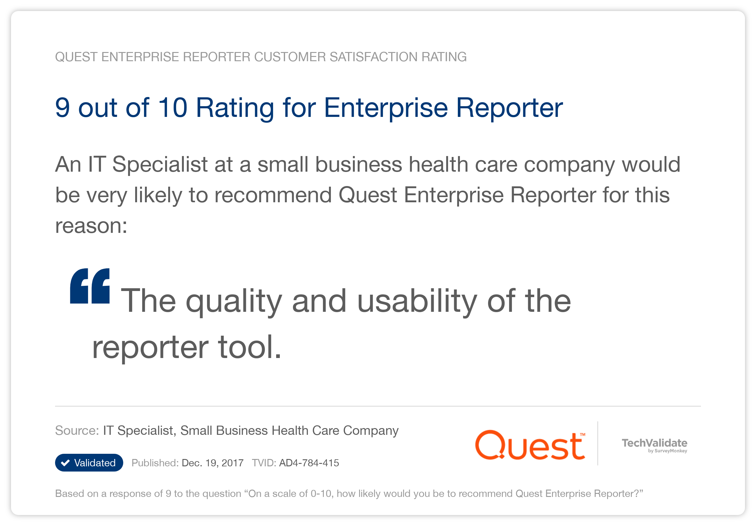 9 out of 10 Rating for Enterprise Reporter