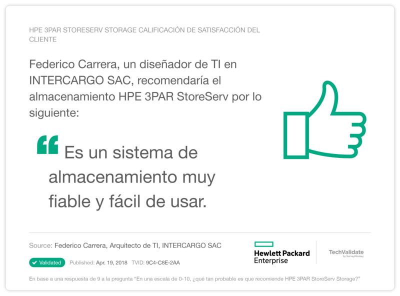  HPE 3PAR StoreServ Storage Calificación de satisfacción del cliente