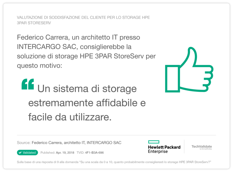 Valutazione di soddisfazione del cliente per lo storage HPE 3PAR StoreServ